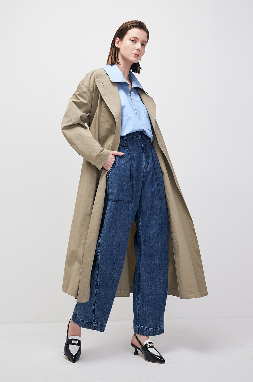 collarless belted coat